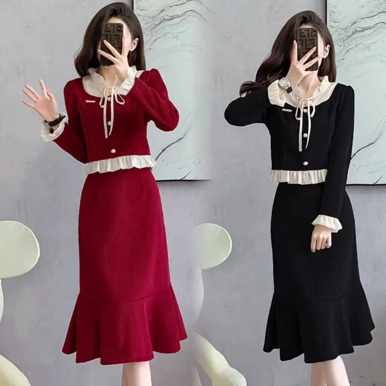 French Retro Little Fragrance Wind Top And Skirt Set