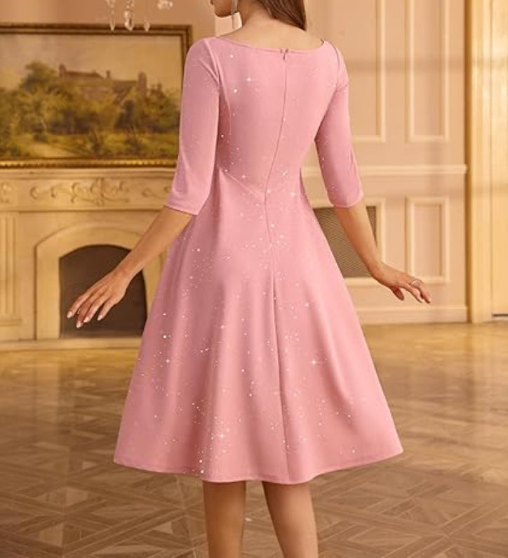 New Sequined Three-quarter Sleeve Midi Dress