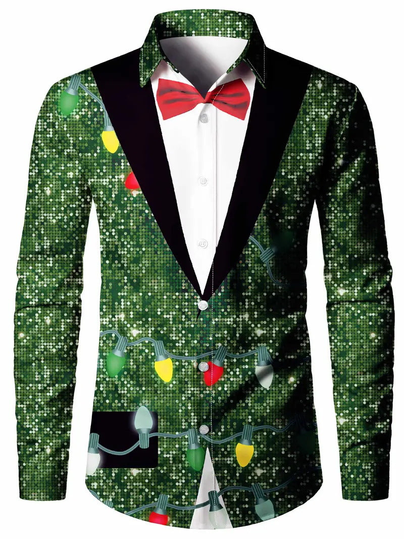 Fashion Men's False Two Pieces Digital Printing Shirt