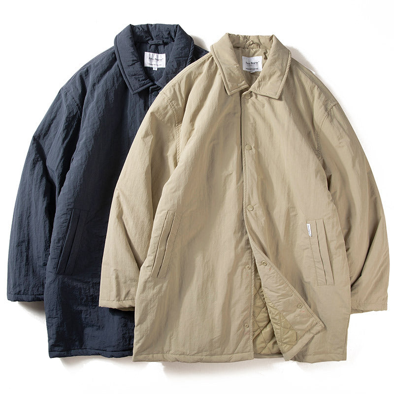 Retro Revers Herre Mellemlang Termisk Vatteret Trenchcoat