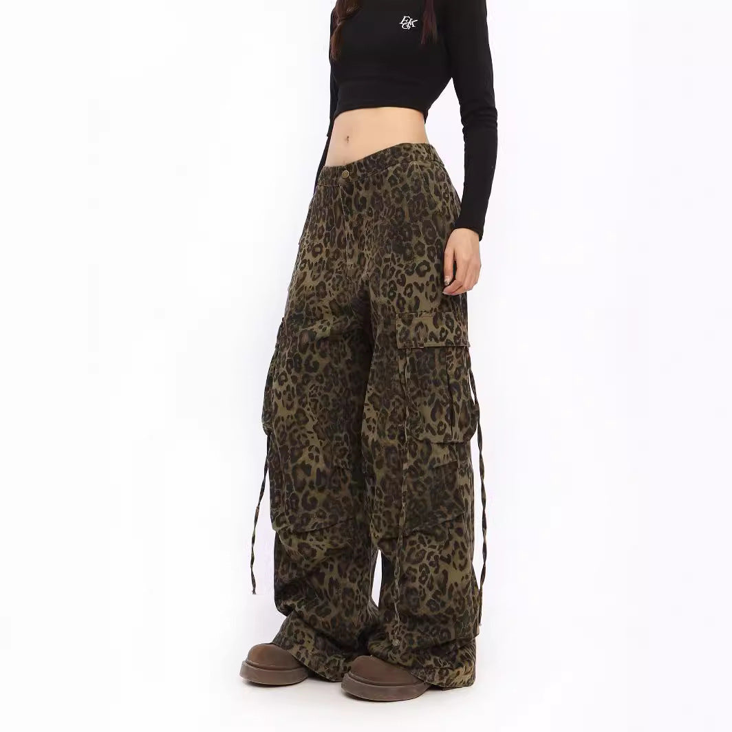 Amerikansk Leopardprint Brede Bukseben Overall