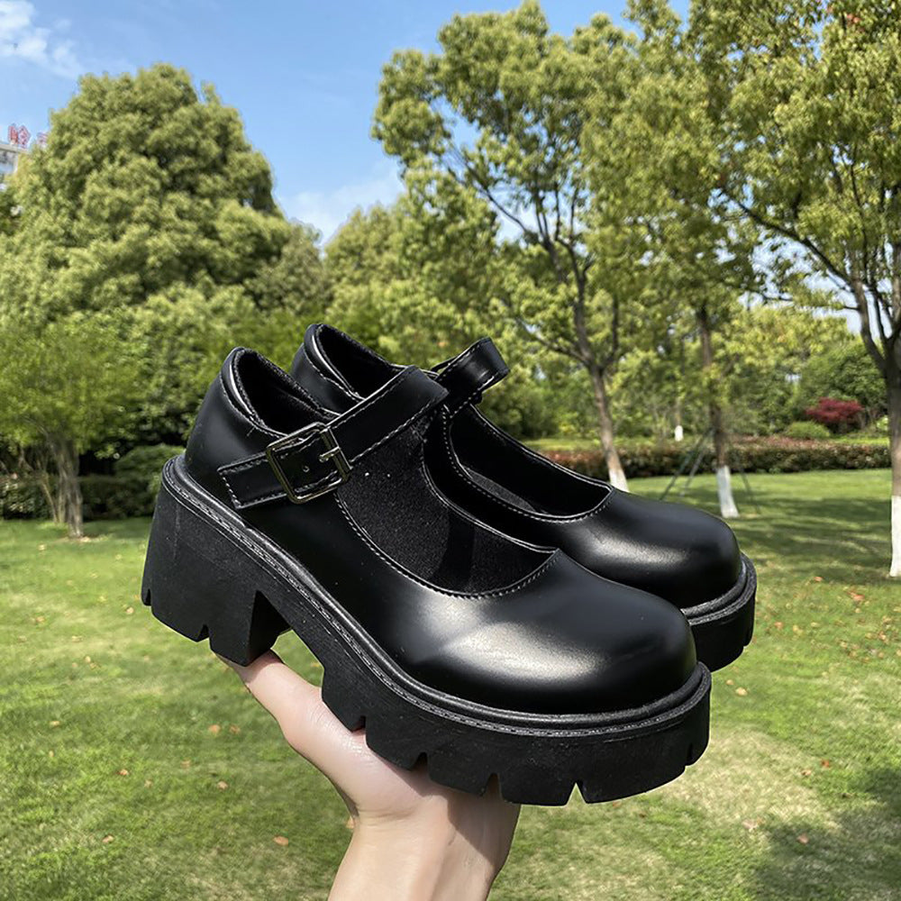 Women's Platform White Round Toe High Heel Leather Shoes