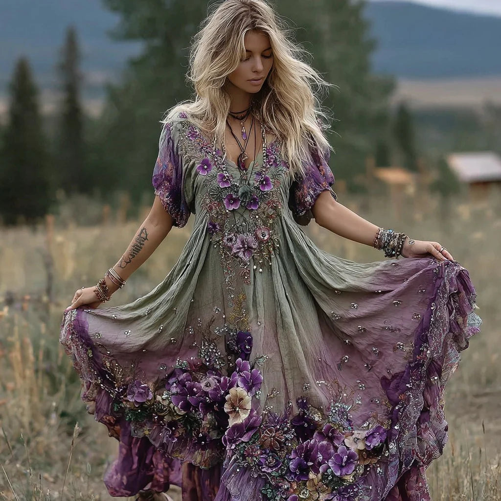 New Womens Loose-fit Printed Split Dress