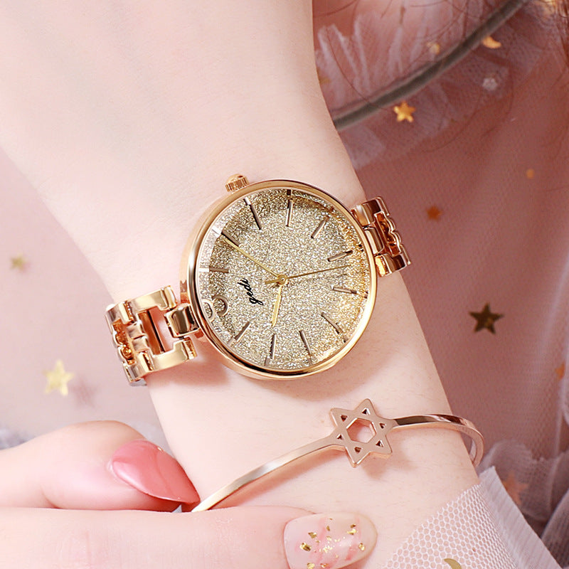 GEDI New Starry Fashion Women's Watch Student Trendy Steel Belt Watch Internet Celebrity Same Simple Ins Style Women's Watch