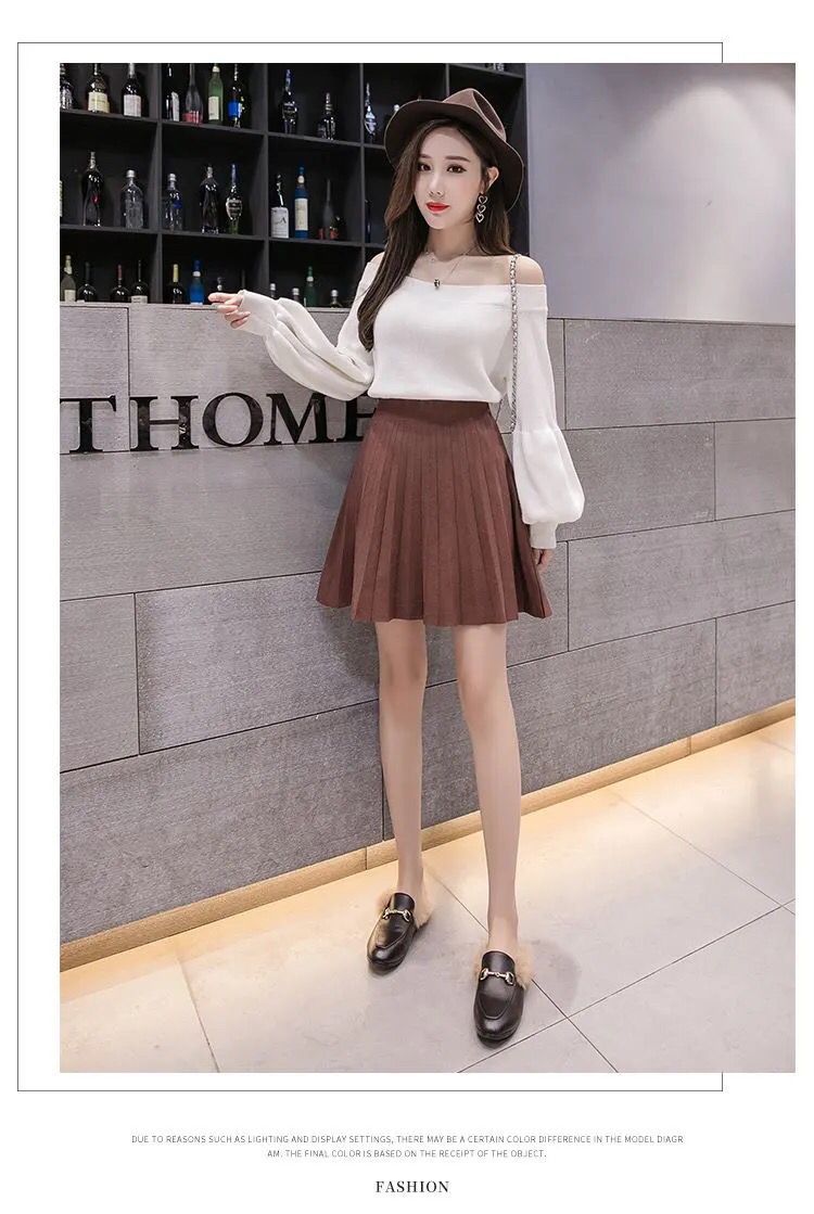 Women's Autumn And Winter High Waist Knit Pleated Skirt