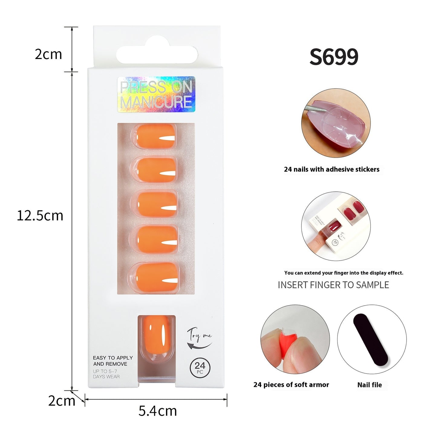 Short Square Head Solid Color Nail Stickers Finished Product 24 Pieces