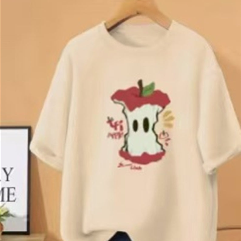Simple Printed Loose-fitting Versatile Short-sleeve Top