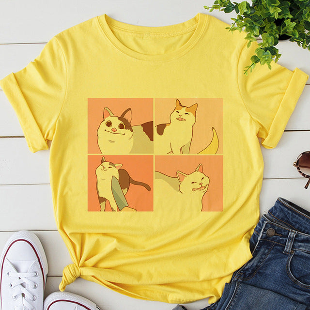 Cute Women's Cat Cartoon Pattern T-shirt