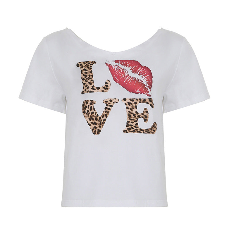 Oblique Shoulder Big Neckline Leopard Print Letter Jacket