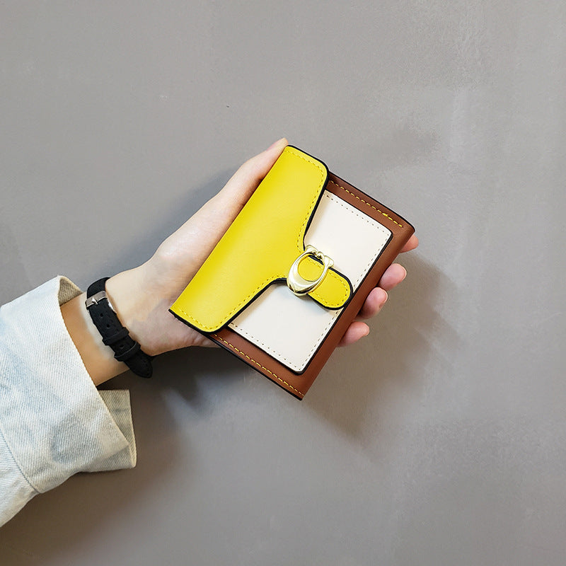 Simple Color Matching Women's Short Tri-fold Small Wallet