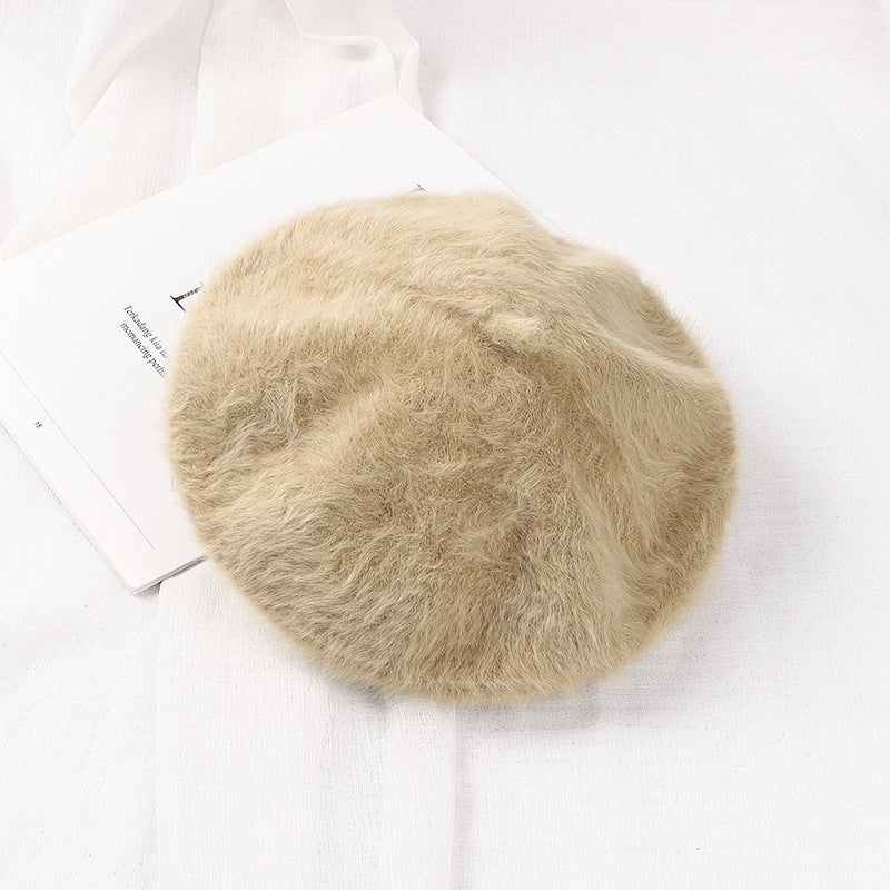 Solid Soft Girl Plush Knitted Artist Hat