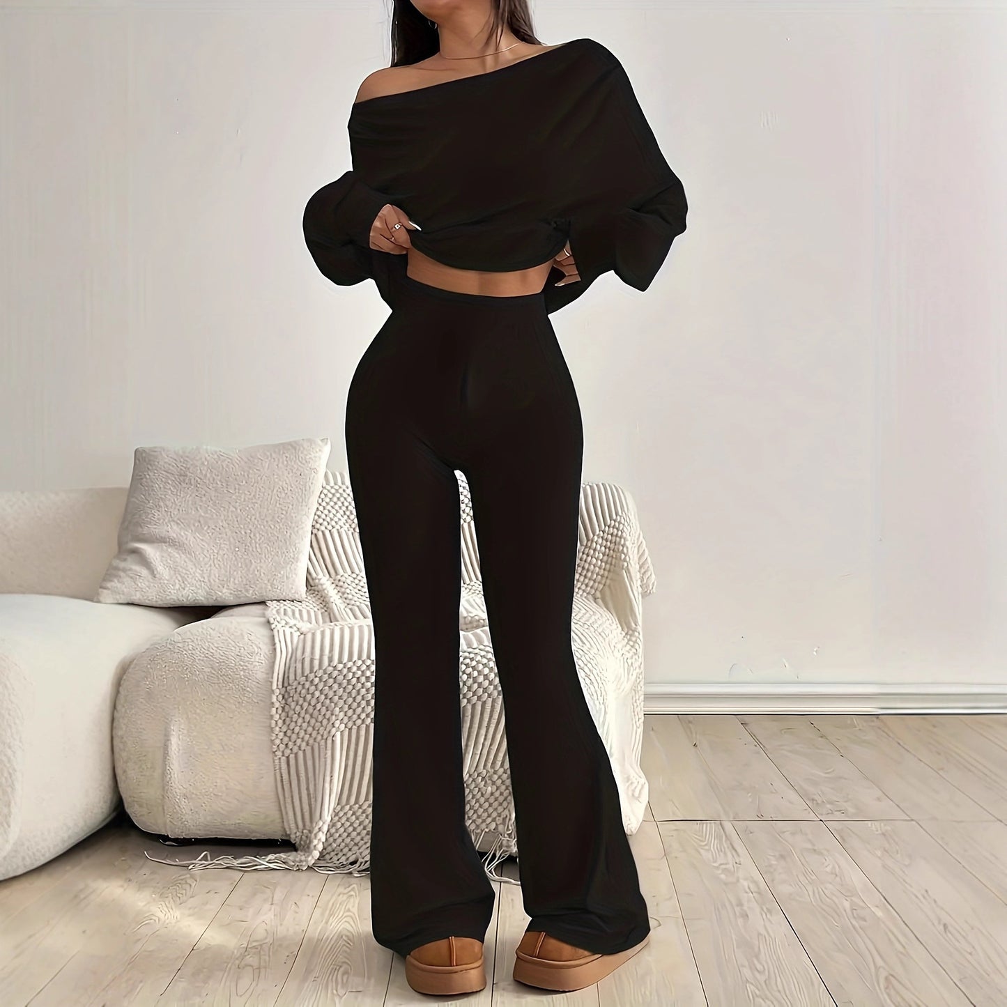 Slanted Shoulder Sporty Casual Fashion Two-piece Design