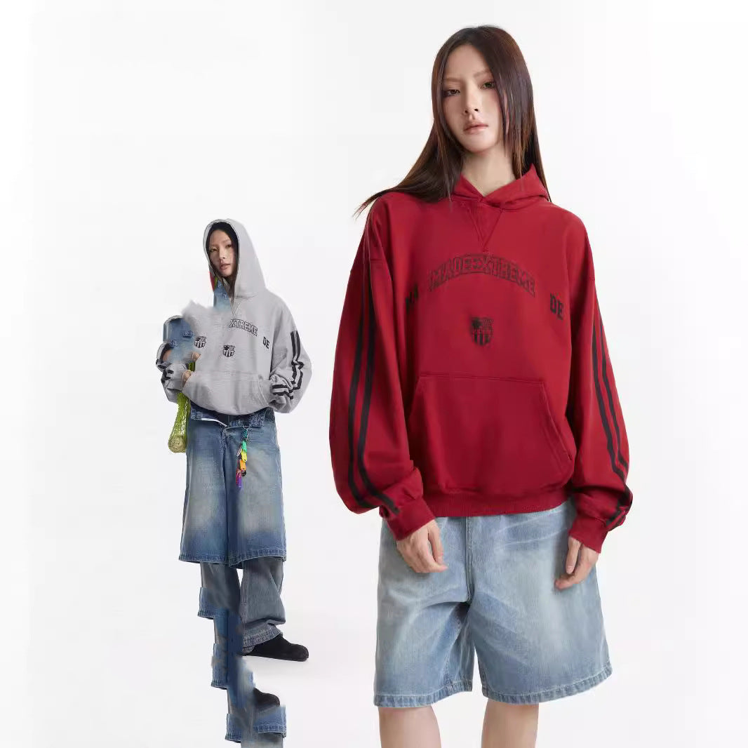 Heavy Terry Hook Retro Alphabet Loose Sports And Leisure Hooded Sweater