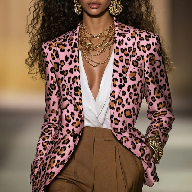 Women's Leopard Suit Jacket Long Sleeve
