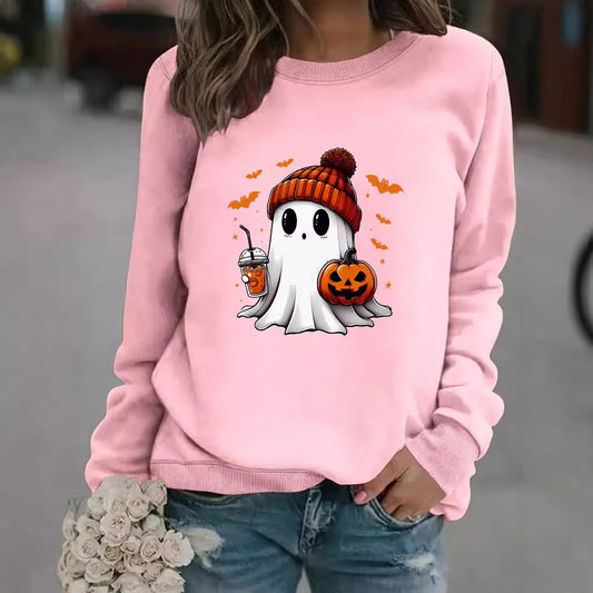 Rundhalset julesweater med snebolde og spøgelser