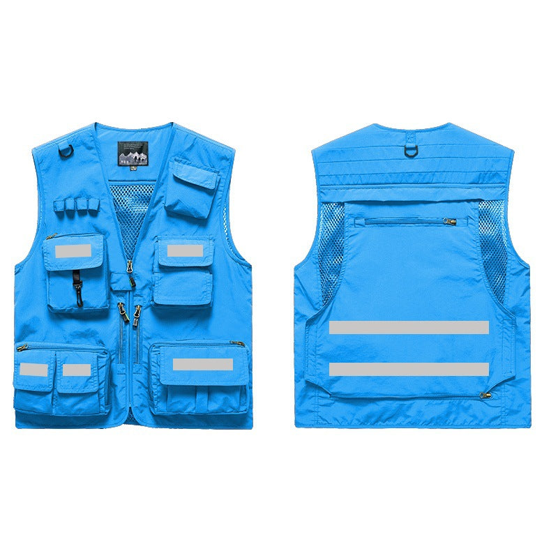 Mens And Womens Workwear Vest With Reflective Strips And Multiple Pockets