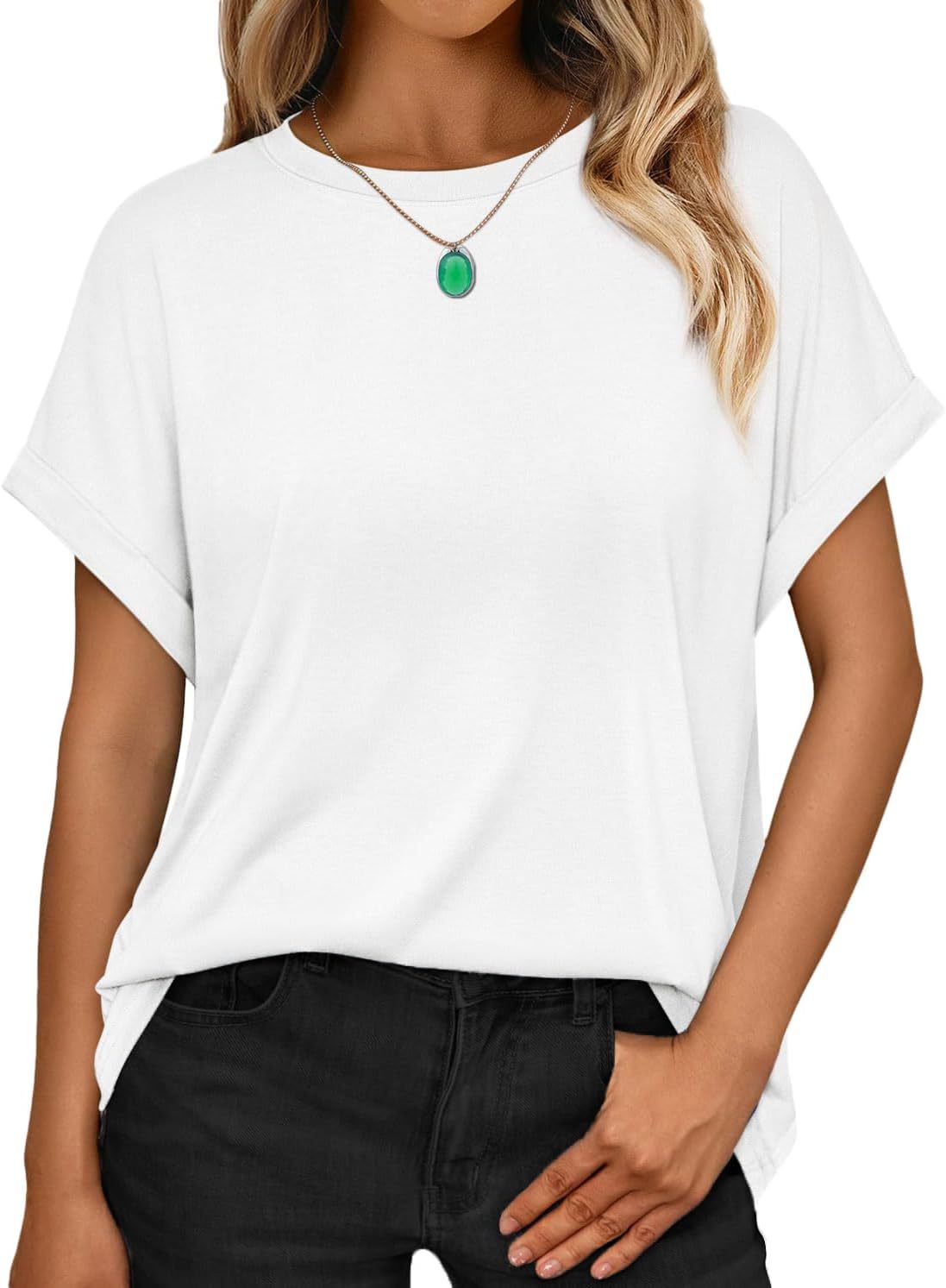 Women's T-shirt Round Neck Simple Solid Color Top