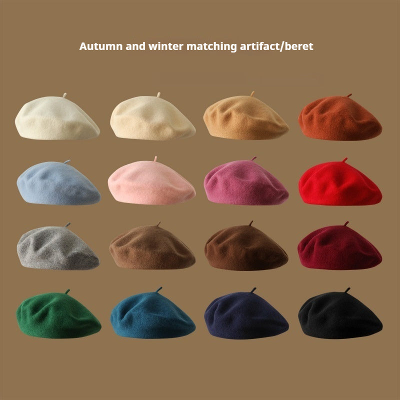 Uld Beret Piger Japansk Stil Kunstnerisk Vintage Malermunkehue