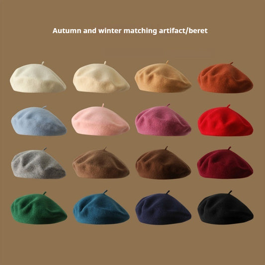 Wool Beret Girls' Japanese Style Artistic Vintage Painter Hat