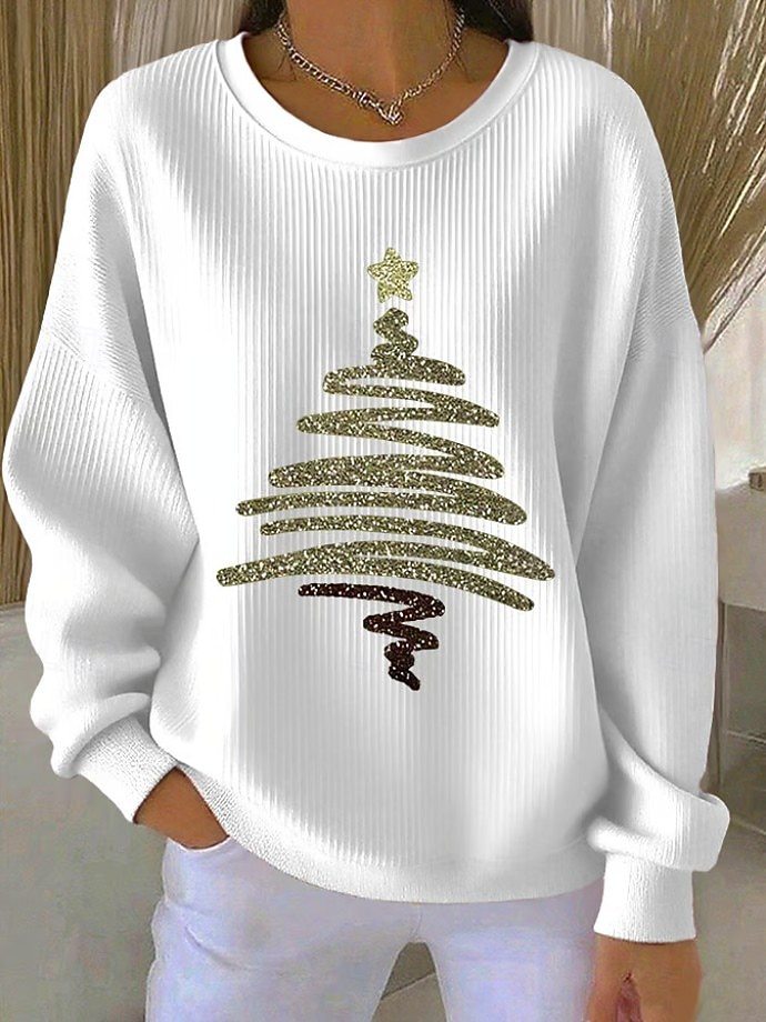 Womens 3D Christmas Tree-Print Corduroy Hoodie