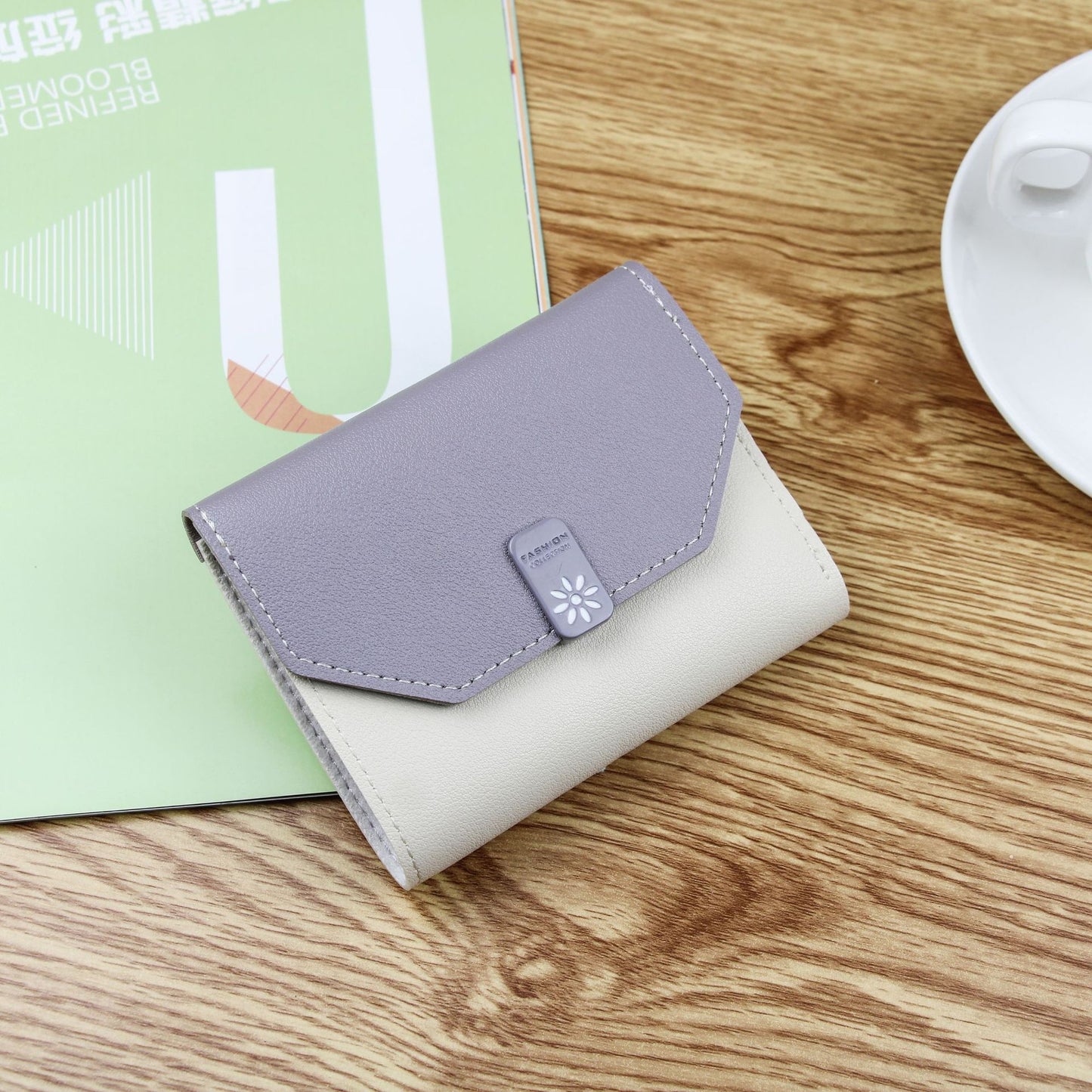 Women's Coin Purse Tri-fold Contrast Color Buckle Short Student Wallet