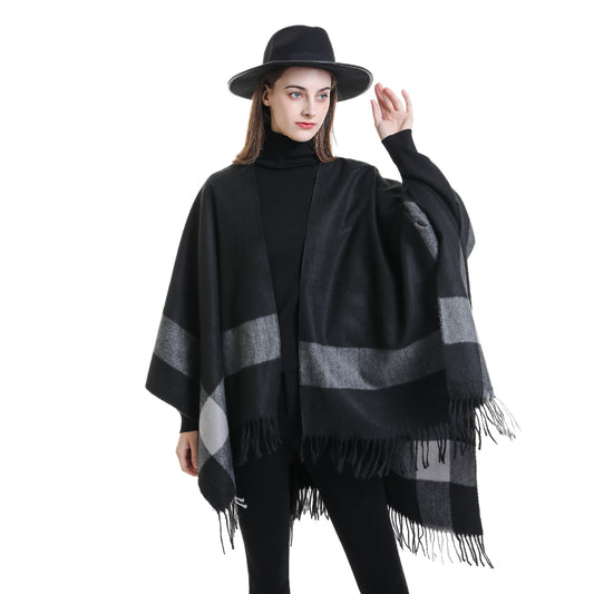 Sjal Kappe Kaftan Varm Mode Efterår Og Vinter