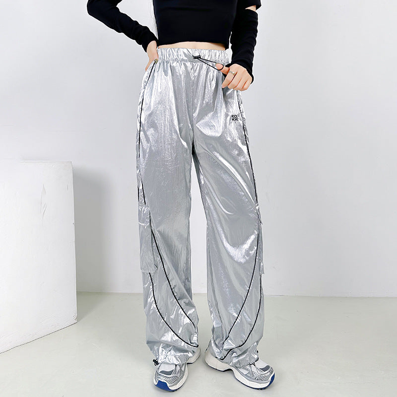 Silver Shiny Surface Pocket Overalls