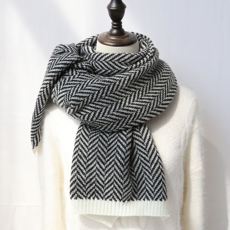 Faux Cashmere Contrast Herringbone Knit Scarf