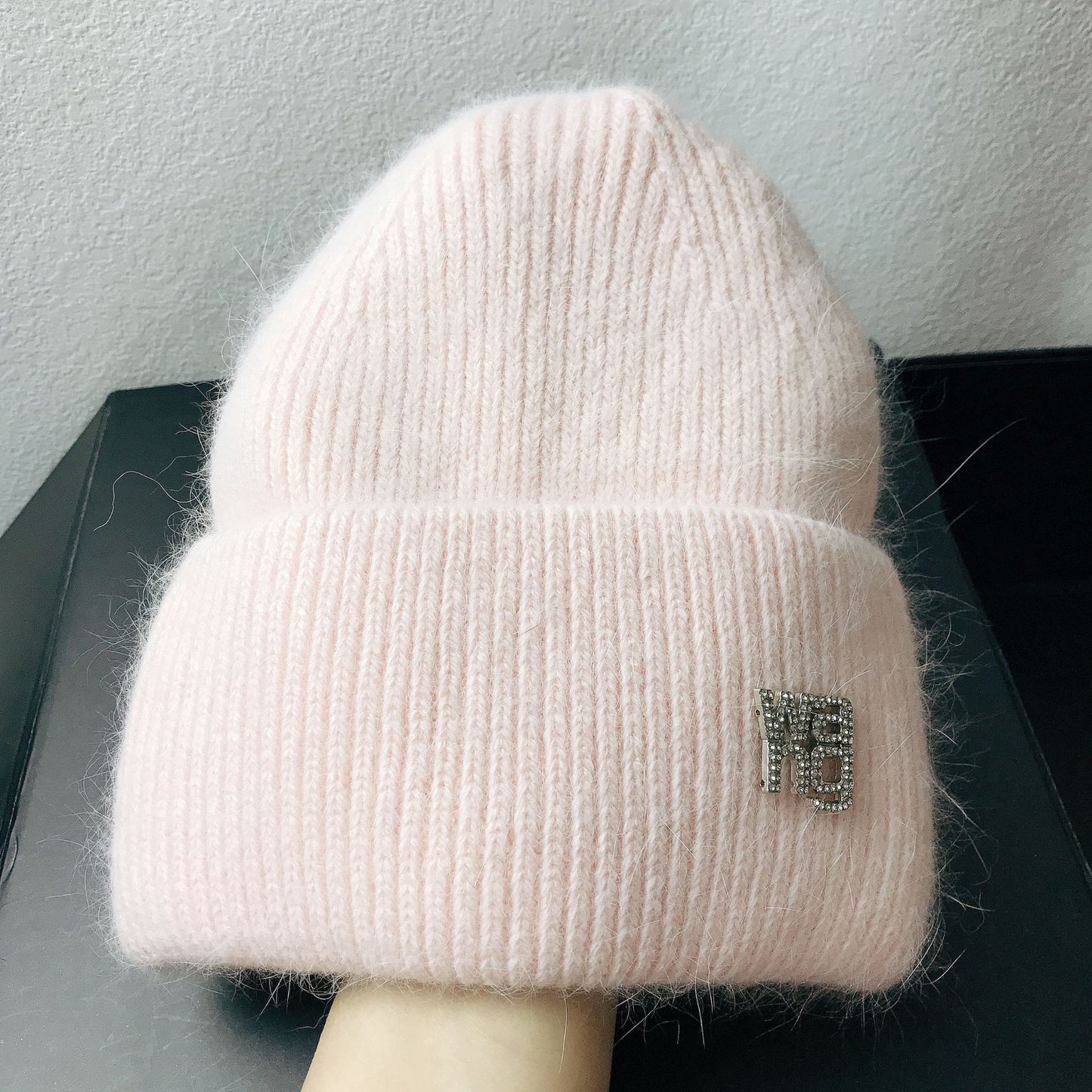 Rabbit Hair Double Fold Brim Knitted Hat