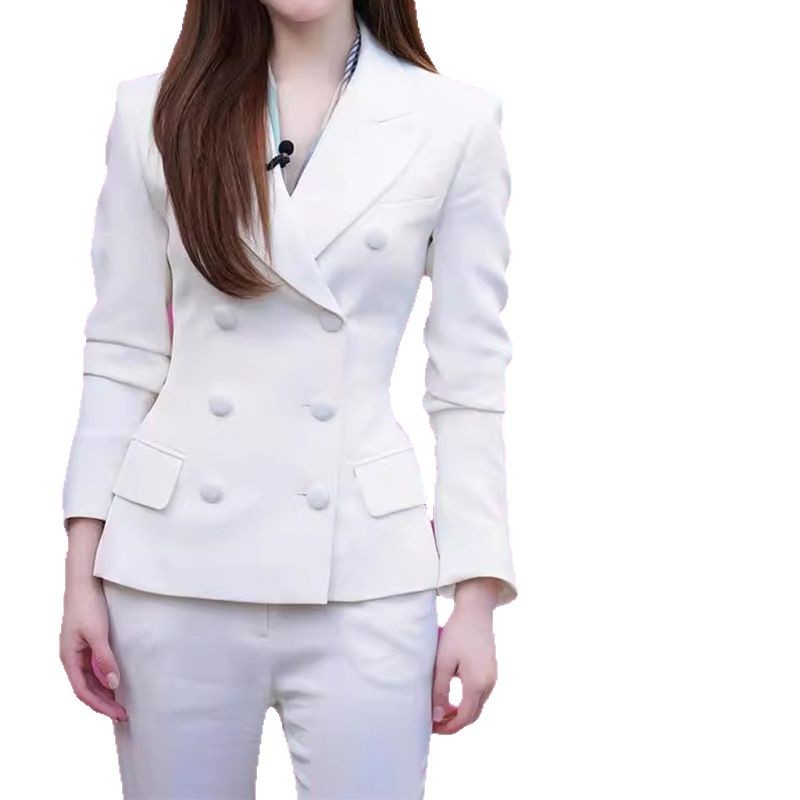 White Suit Set Bootcut Trousers Professional Slim Fit