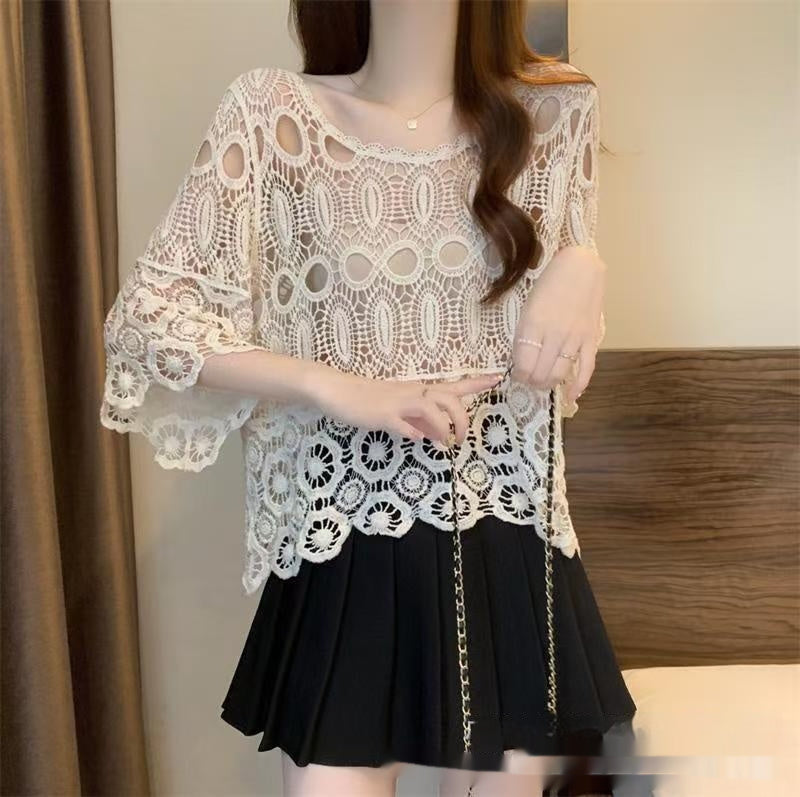 Beach Vacation Hollow-Out Crochet Blouse Top