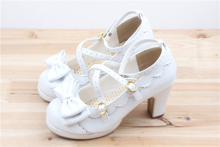 Sweet Girl Loli Color Matching Cross Straps Lolita Round Toe Princess Shoes