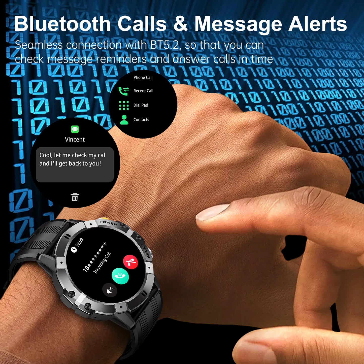 Outdoor Sports Smart Watch Men Bluetooth Call AI Voice Assistant Heart Rate Monitor Fitness Tracker 1ATM Waterproof Smartwatch