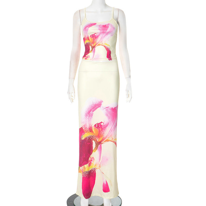 Floral-print Camisole And Bodycon Skirt Two-piece Casual Set