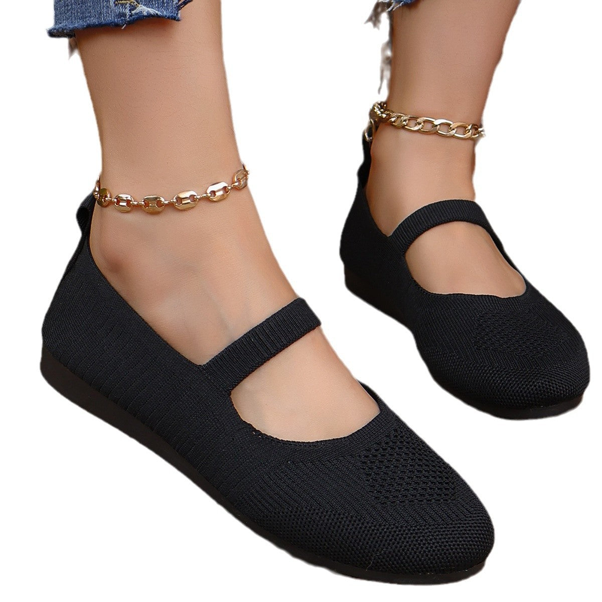 Round Head Comfortable Flat Casual Shallow Mouth Flying Woven Pumps