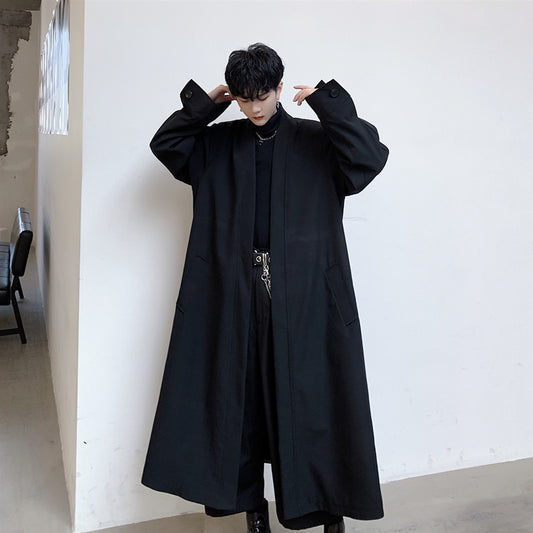 Japanese Minority Gorgeous Splicing Men's Domineering Personalized Elegant Mid-length Windbreaker Without Buckle