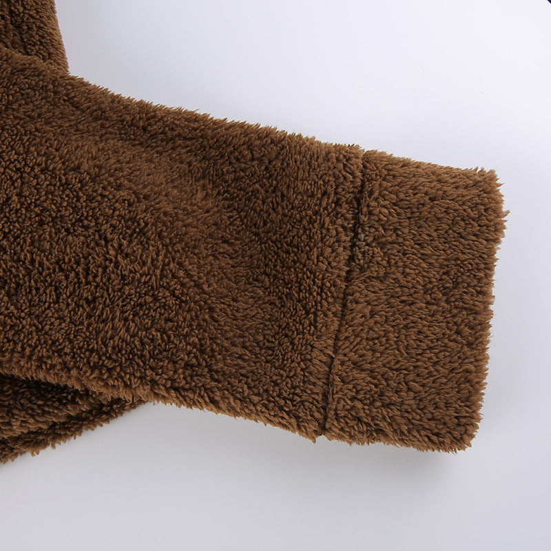 Double Sided Fleece Short Loose Fur Coat Outside