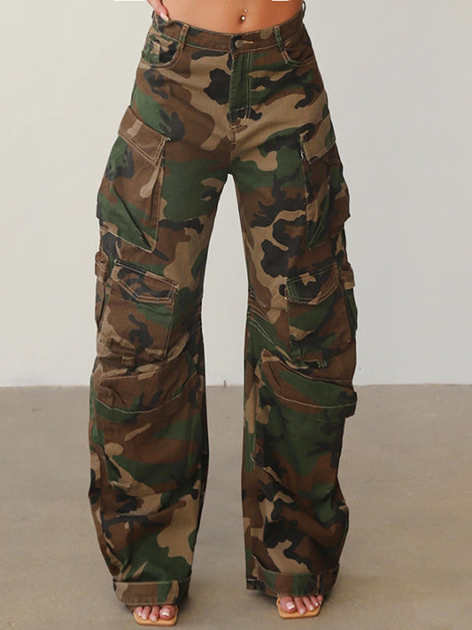 Women's Side Multi-pocket Decorative Design Camouflage Cool Handsome Loose Street Jeans