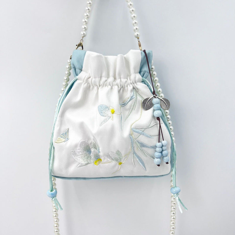 Women's Creative Printing Suzhou Embroidery Pearl Chain Handbag