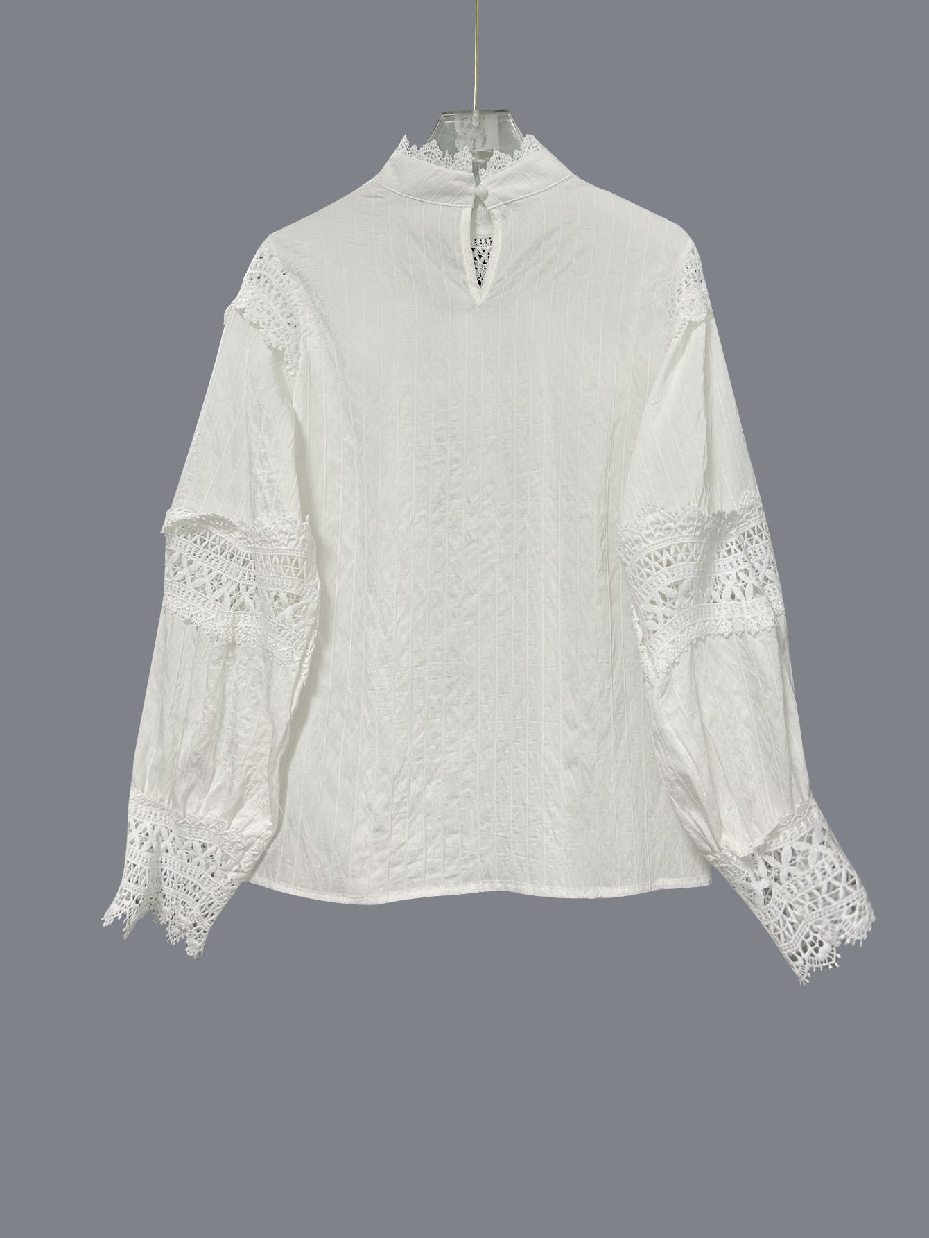 Womens Solid-Color Crochet Hollowed-Out Flare-Sleeve Shirt