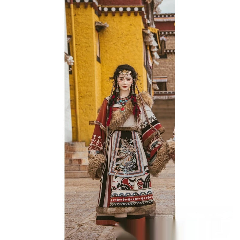 Trip Shoot Costumes Autumn And Winter Big Fur Collar Tibetan Robe