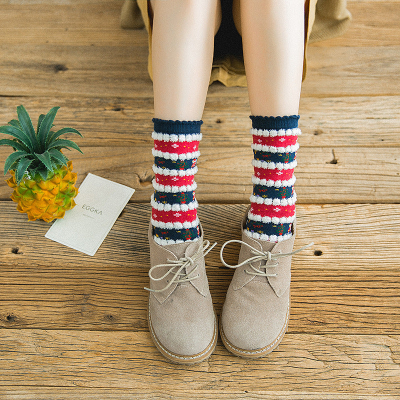 Christmas Socks New Autumn And Winter Mid-calf Christmas Cartoon Elements Women's Socks Pack Of Three Pairs Casual Cotton Socks