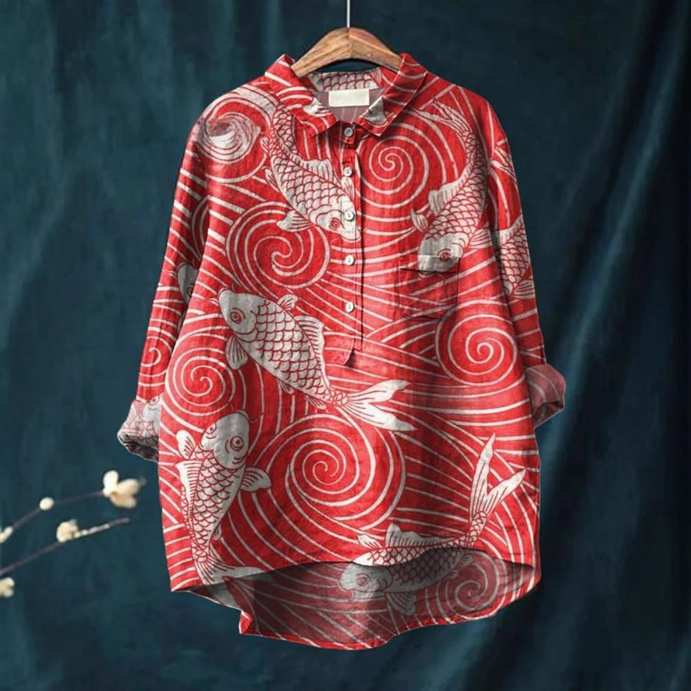 Women's Casual Floral Art Retro Loose Shirt