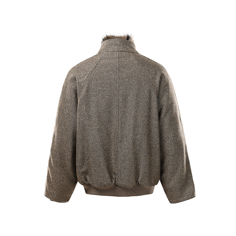 Street Multi-pocket Fleece Padded Short Stand-up Collar Cotton-padded Coat