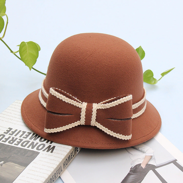 Women's Stitched Bow Solid Color Feather Hat