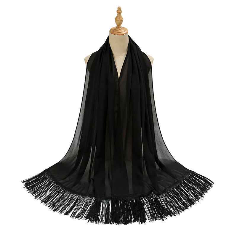 Pearl Chiffon Bubble Towel Long Fringe Decorative Scarf