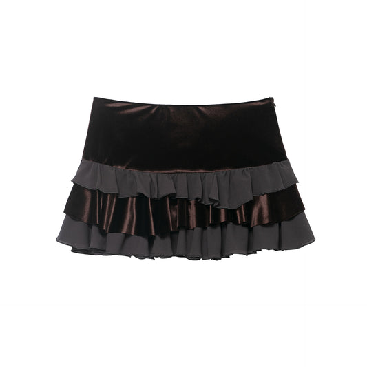 New Autumn Womens Velvet Patchwork Layered-Design Mini Skirt