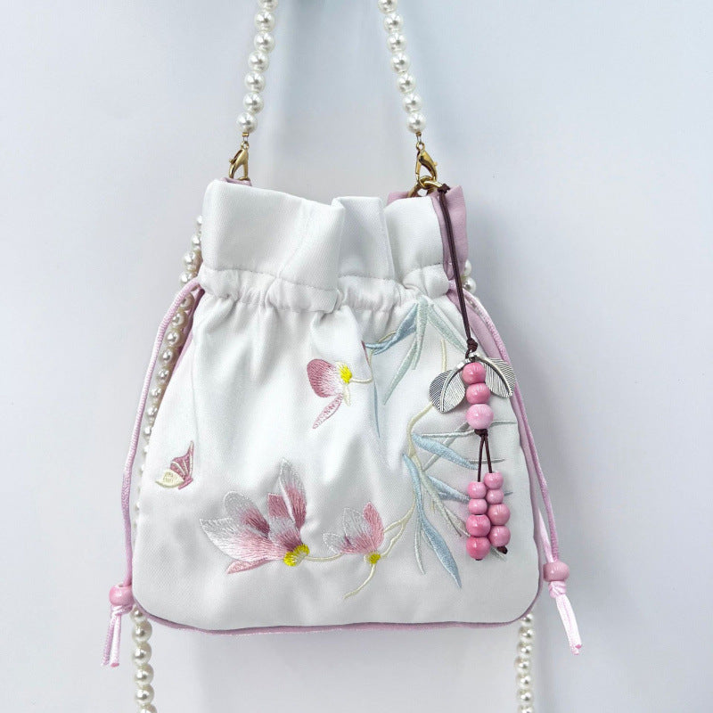 Women's Creative Printing Suzhou Embroidery Pearl Chain Handbag
