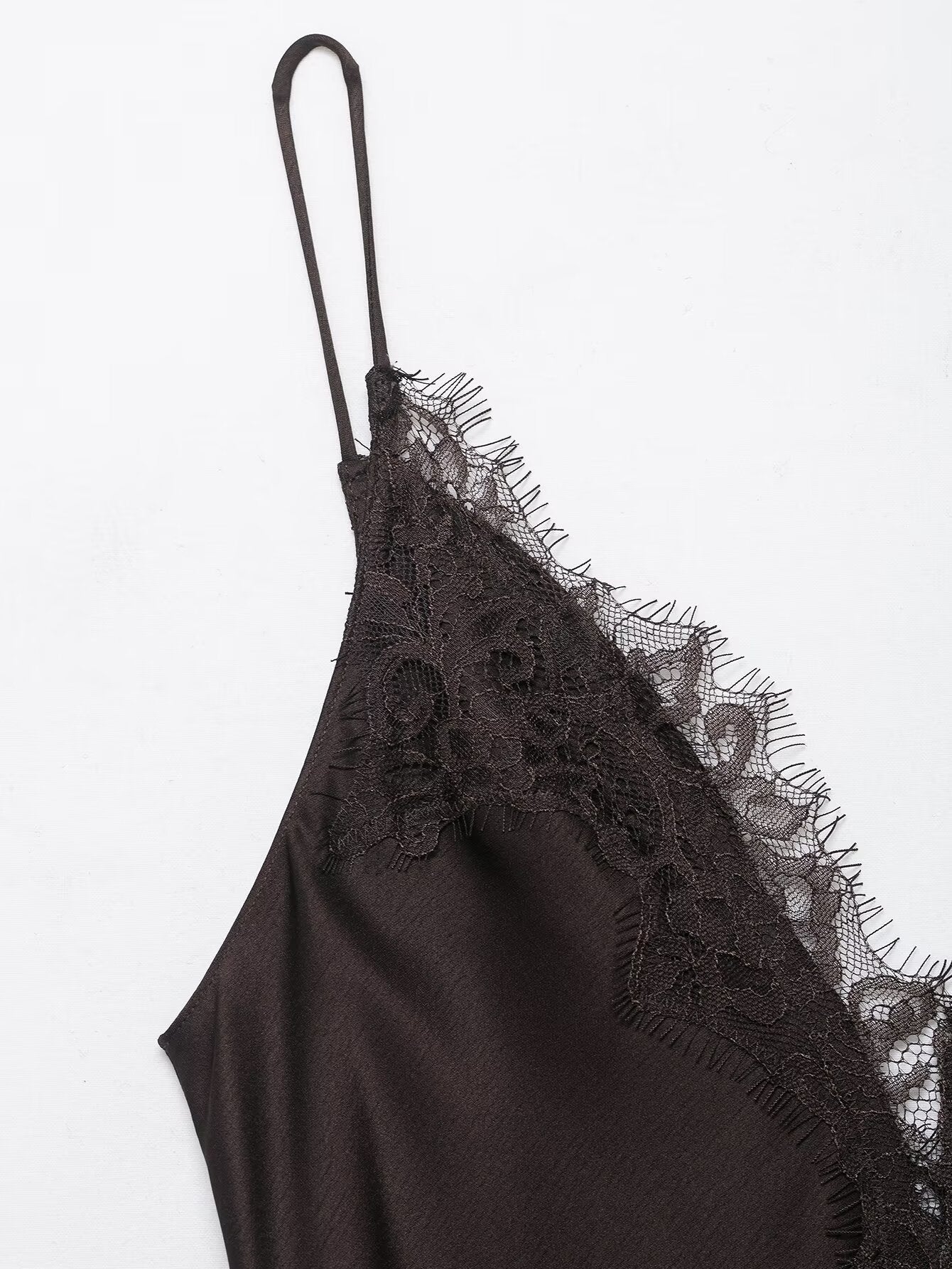Lace Trimmed Silk Satin Dress