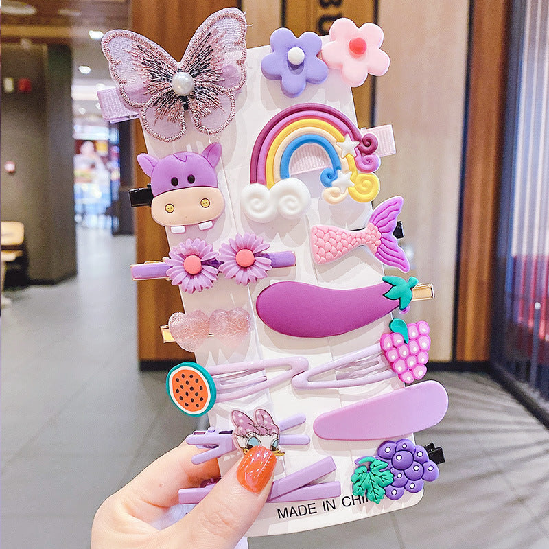 14PCS Toddler Hair Accessories Set  Colorful Rainbow Barrettes, Pins, Candy Fruits, Butterflies For Kids' Stylish Hairstyles